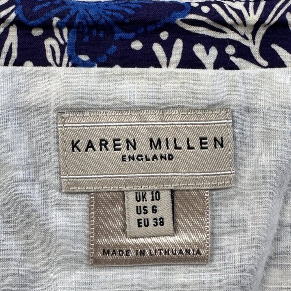 KAREN MILLEN Skirt Blue Floral Tiered Fit & Flare Sz 6 Feminine Butterfly Boho - Picture 5 of 14